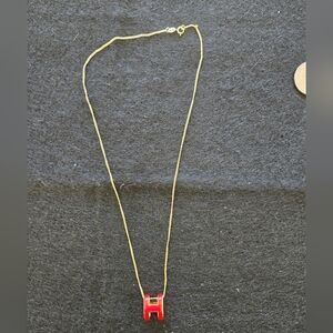 Nice Solid 18K Gold Necklace with Red Enamel H Pendant